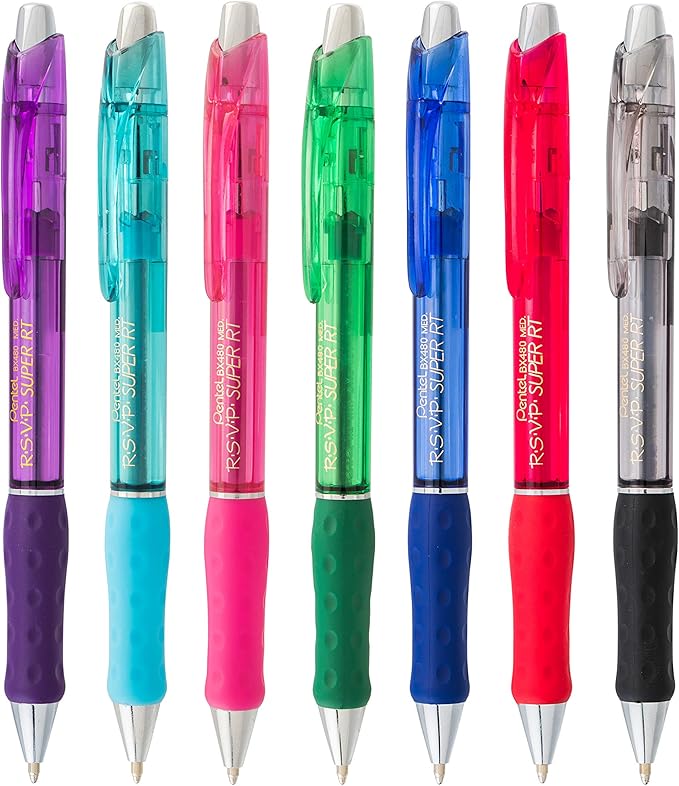 Pentel RSVP Super RT Ballpoint Pen, (1.0mm) Medium Line, Green Ink, Pack of 4 (BX480BP2D)