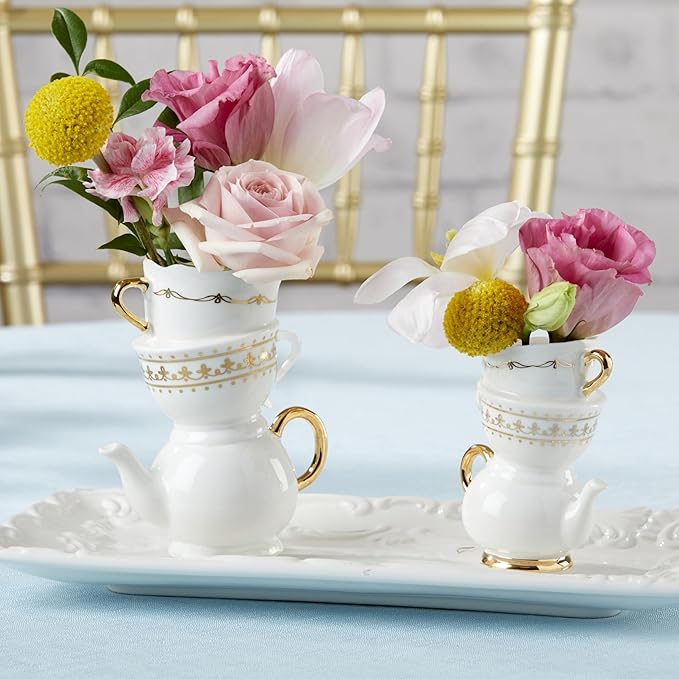 Kate Aspen Vintage Tea Party Antique Look Ceramic Bud Vase (Medium), Party Favor, Take Home Gift, Wedding Decoration, Table Decor, Bridal Shower Decorations