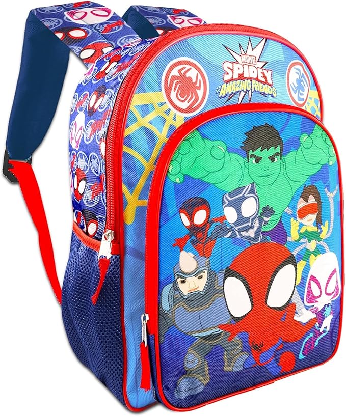Marvel Spidey and His Amazing Friends Backpack with Lunch Box - Bundle with 16” Spidey Backpack, Lunch Box, Water Bottle, Stickers, More | Spidey and Friends School Bag for Kids