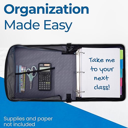 Case-it Classic Zipper Binder | 2-Inch O-Rings, 350 Sheet Capacity, Multiple Storage Pockets & Shoulder Strap | School & Office Organizer | D-251 Midnight Blue | 6 Pack