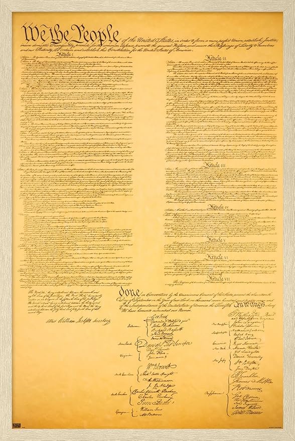 The Constitution Wall Poster, 34L" x 22.4W", Blonde Framed Version