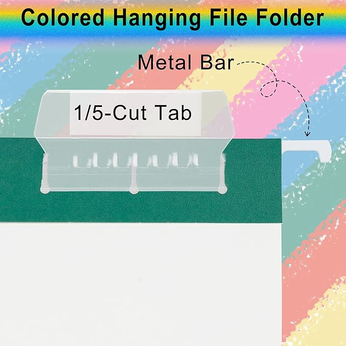 Green Hanging File Folders 25 Pack Letter SizeColored File Folders with 1/5-cut Tabs,Stay Organized for Your Home and Office Bulk File and Documents
