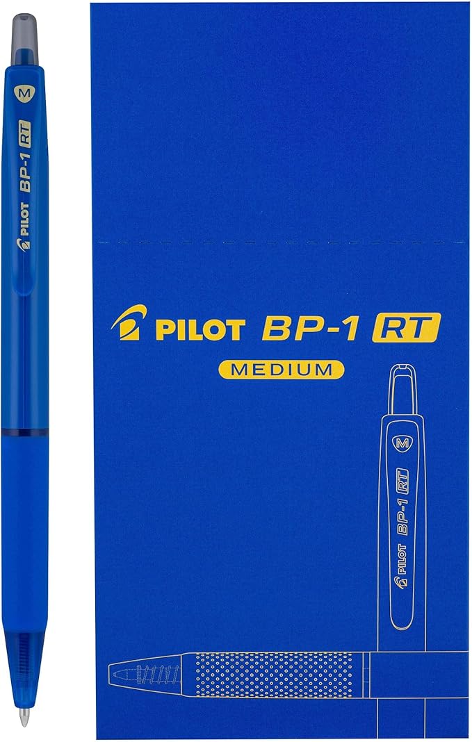 Pilot BP-1RT Advanced Ink, Retractable Ballpoint Blue Ink Pens, Medium Point, Dozen Box, 1mm