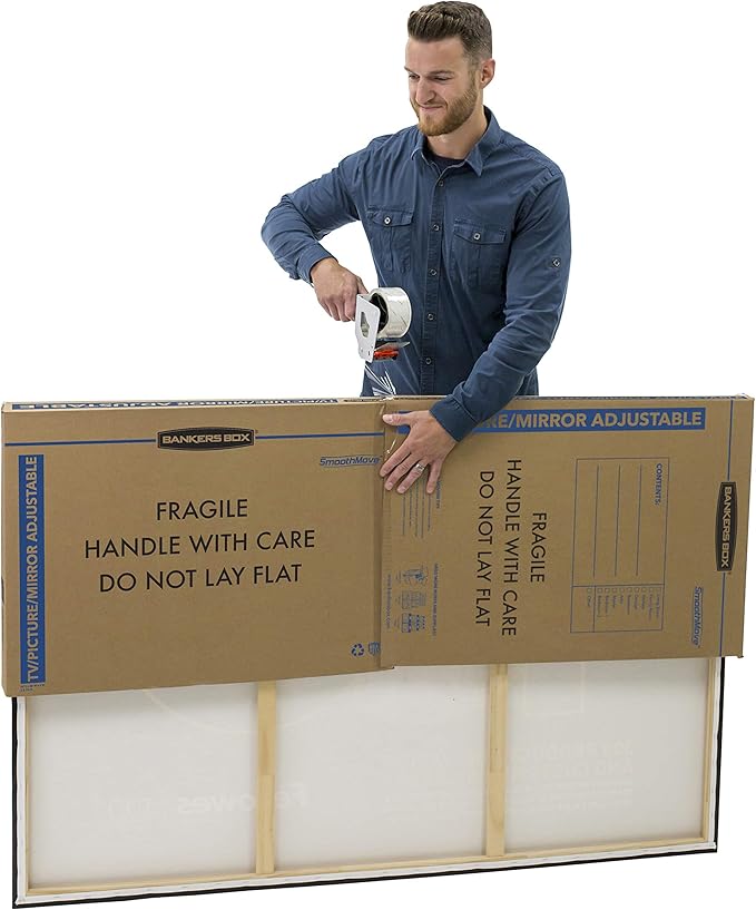Bankers Box Adjustable - up to 65" TV/Picture/Mirror - Moving Box 3-Pack, Adjustable up to 40-in x 60-in x 4-in, (7711401)