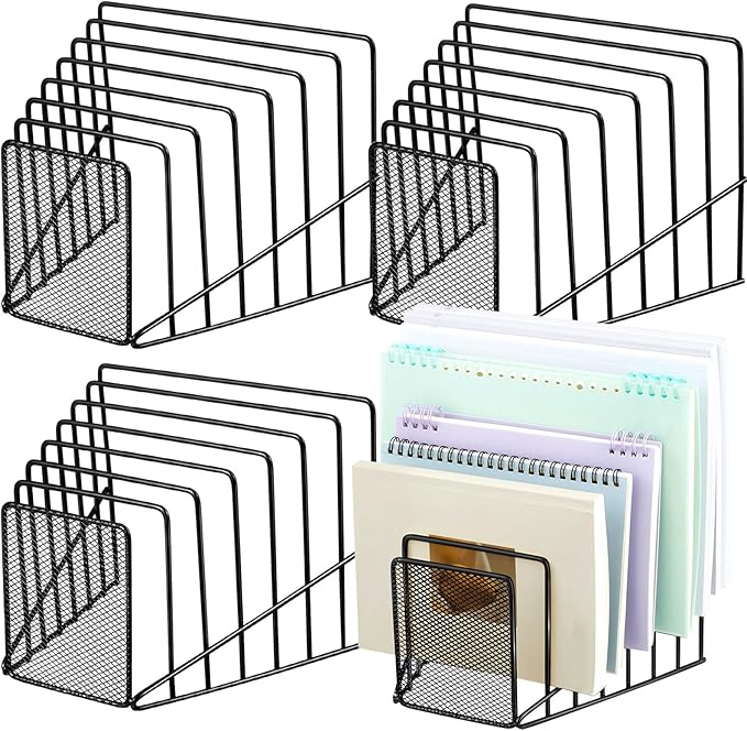 4 Pcs 7 Section Wire File Organizer for Desk, Metal Mesh Incline File Holder, Letter & Magazine Folder Rack, Desktop Paper Sorter for Home Office School (Black)