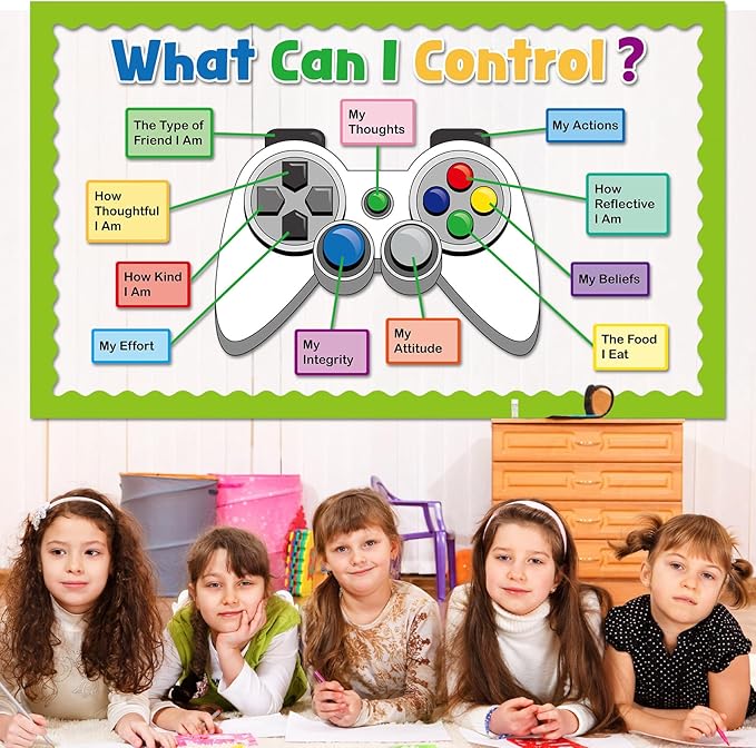 Growth Mindset Video Game Theme Bulletin Board Set Things I Can Control Positive Back to School Bulletin Decor for Classroom Mental Health Inspirational Gamer Cutouts for School Chalkboard Wall Decor