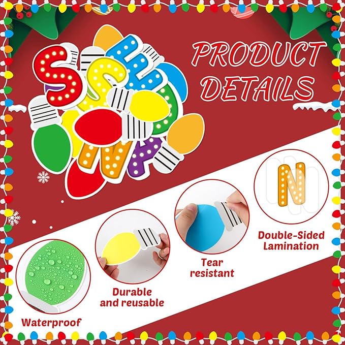 Christmas Bulletin Board Decorations Light Up The Season Classroom Paper Cutouts Christmas Light Bulb Inspirational Decor for Holiday Sunday School Classroom Chalkboard Wall Decor Teacher Supplies