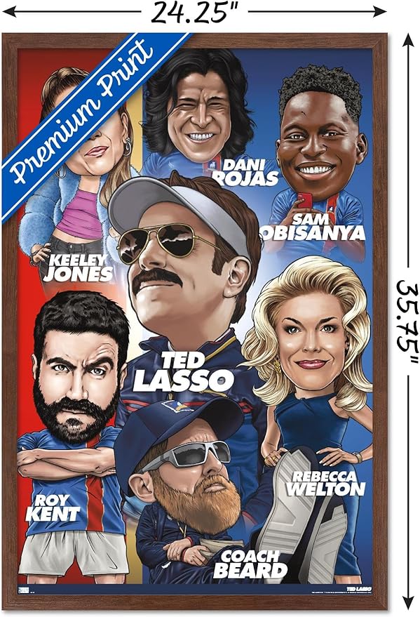Ted Lasso - Character Grid Wall Poster, 34L" x 22.4W", Mahogany Framed Version