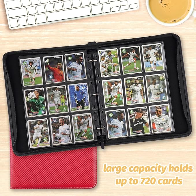 9 Pocket Card Binder, Premium Zip Trading Card Binder, 720 Double Sided Pocket PU Card Collection Binder, Collector Card Album, Card Folder for MTG, TCG, Sports Cards, Game Cards (Red)