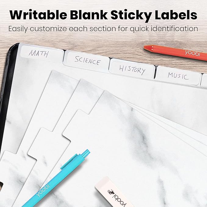 Yoobi 1 Inch Marble Binder & 8-Tab Marble Binder Divider Set - 4-Pack of 3-Ring with 2 Pockets, 4-Pack of Organizer Tabs w/Blank Sticky Labels - Perfect for School, Home or Office