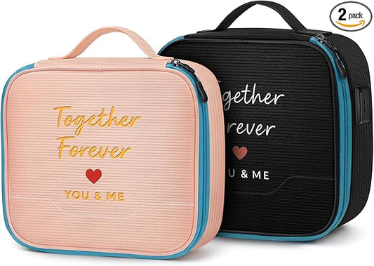 MATEIN Valentines Day Gifts for Couples, Mr and Mrs Gifts, Electronics Organizer Travel Case with USB Port, 2-Pack Couple Cord Organizer Bag 2-in-1 Cable Storage Bag for Tech Accessories and Makeup