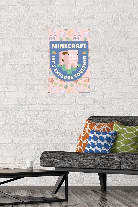 Trends International Minecraft - Let's Explore Together Wall Poster, 22.4L x 14.7W, Premium Poster & Mount Bundle