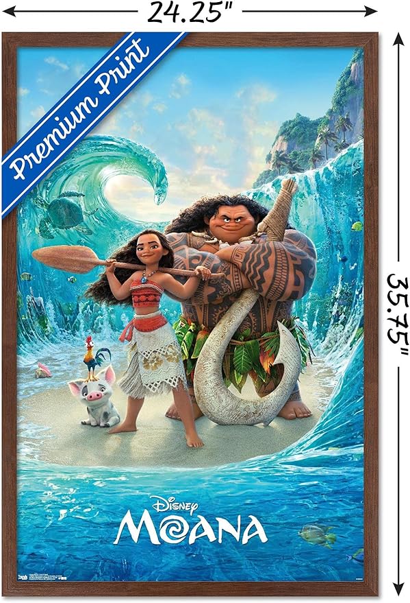 Disney Moana - Ocean Floor Wall Poster, 34L" x 22.4W", Mahogany Framed Version