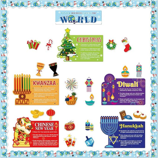 Winter Bulletin Board Decorations Set Christmas The World Winter Holidays Classroom Bulletin Board Cutouts for Christmas School Home Wall Chalkboard Decor