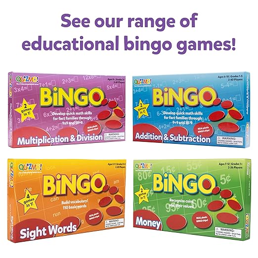 QUIZMO Sight Words - Bingo-Style Vocabulary Game - 4 Levels of Difficulty for Ages 5-9 - Teach Basic Reading and Writing Skills