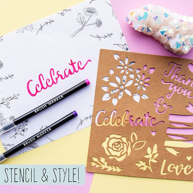 STMT DIY Make Your Mark Hand Lettering Set, Step-by-Step Beginner Modern Calligraphy Hardcover Workbook, Includes Practice Sheets, Stencils, Flexible Fine Tip & Brush Markers, DIY Calligraphy Kit