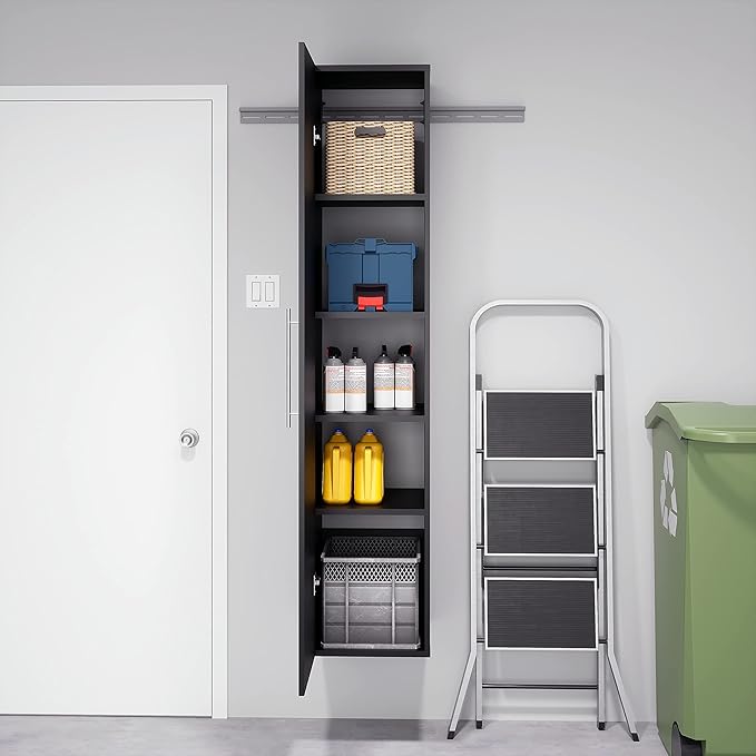 Prepac HangUps Narrow Wall Mounted Garage Storage Cabinet, Tall Storage Organizer Cabinet, 15" W x 72" H x 16" D, Black