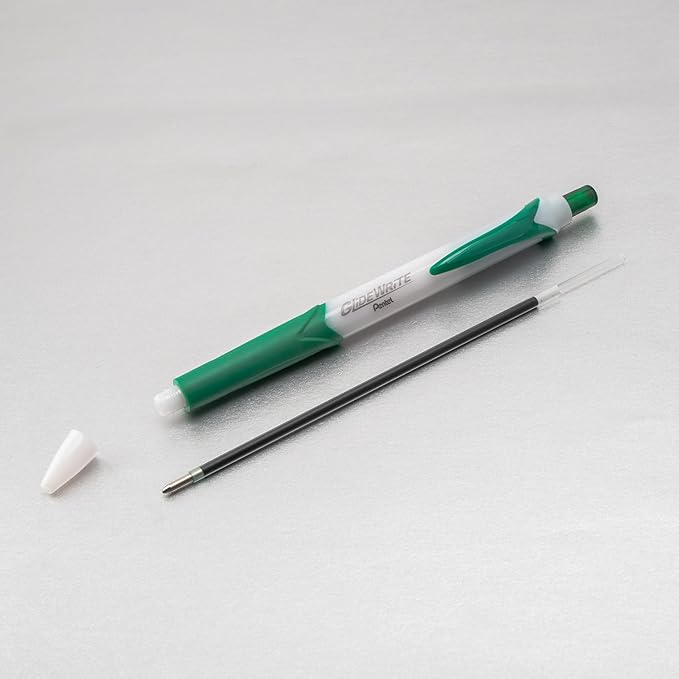 Pentel GlideWrite Ballpoint Pen with TechniFlo Ink, (1.0mm) Medium Line, Green, Box of 12 (BX910-D)