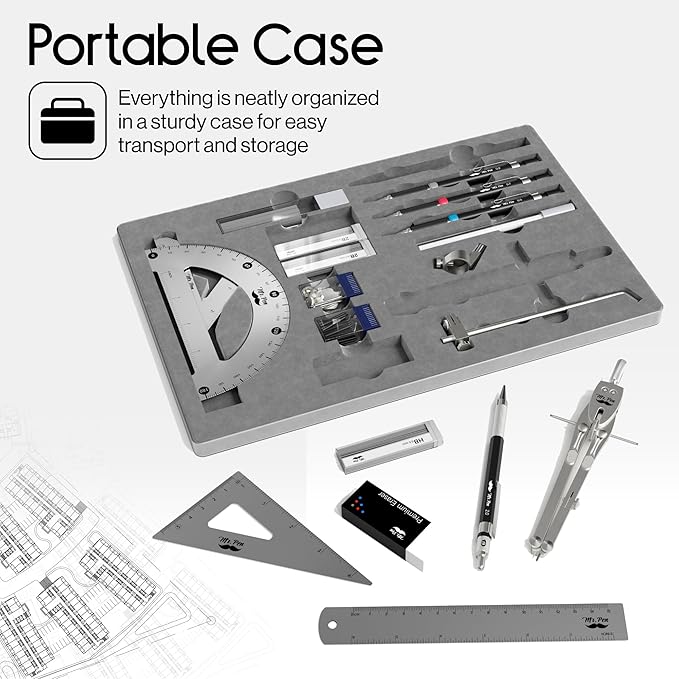 Mr. Pen- Professional Geometry Set, Silver Geometry Kit for Artists, Metal Rulers and Compasses, Mechanical Pencil Set, Drafting Tools & Drafting kits
