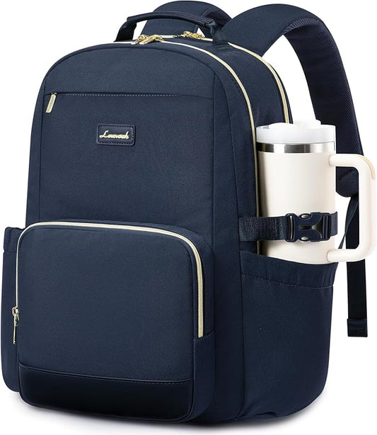 LOVEVOOK Laptop Backpack for Women with Pouch Pocket for Large Capacity Cup,18 Inch Laptop Computer Bag Travel Backpack Purse,Waterproof Work Business Backpack College Teacher Bags,Dark Blue