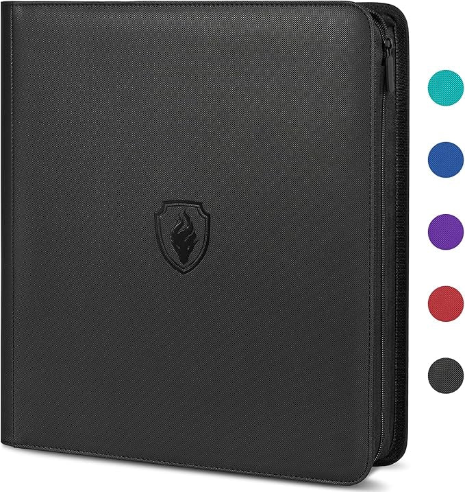 Premium Zip Card Binder 12 Pocket, Fabmaker 912 Pockets Trading Card Binder, PU Zipper Card Collection Album, Sturdy Side-Loading Card Book Holder for Game & Sports Cards, Black