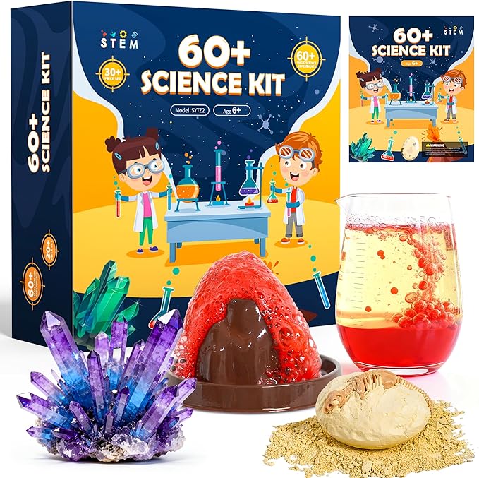 60+ Science Experiment Kit for Kids Ages 8+, STEM Educational Science Gifts for Kids, First Science Kit for Boys Girl Birthday