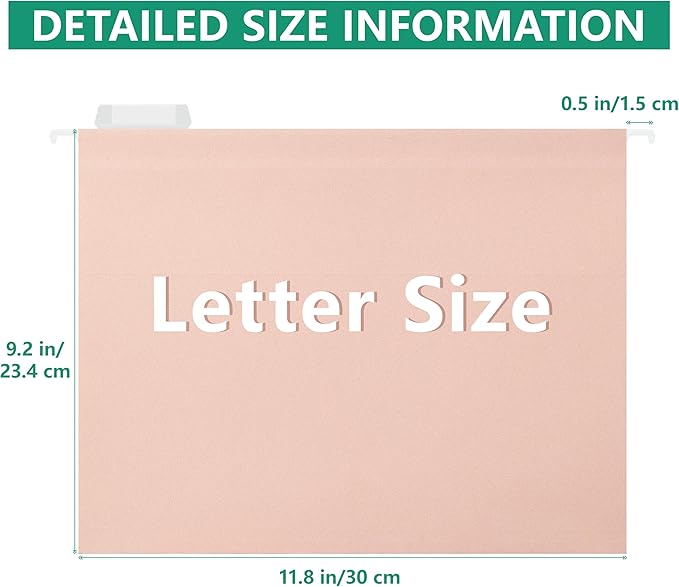 Hanging File Folders,Letter Size,1/5-Cut Adjustable Tabs,6 Per Box,Peachy-Pink-1/5 Tabs