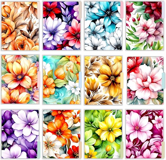 PARTH IMPEX 12 Pack Decorative Floral File Folders, 1/3 Cut Tab with Assorted Positions, Letter Size Paper Holders (9.75” x 11.75”) Matte Finish Laminated, Cute Fancy Folder for Office School Work
