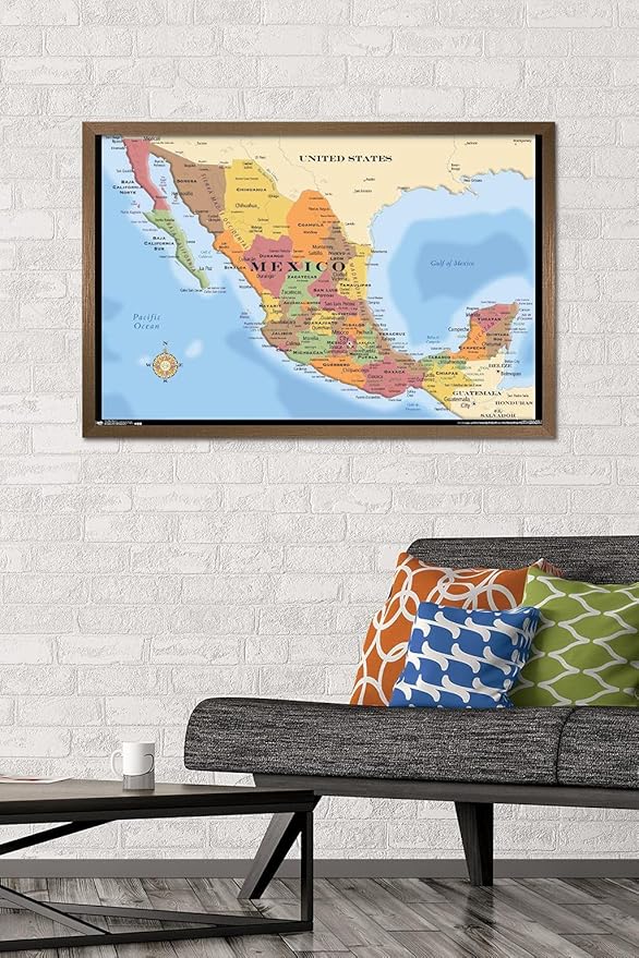 Trends International Map - Mexico Wall Poster, 22.375" x 34", Bronze Framed Version
