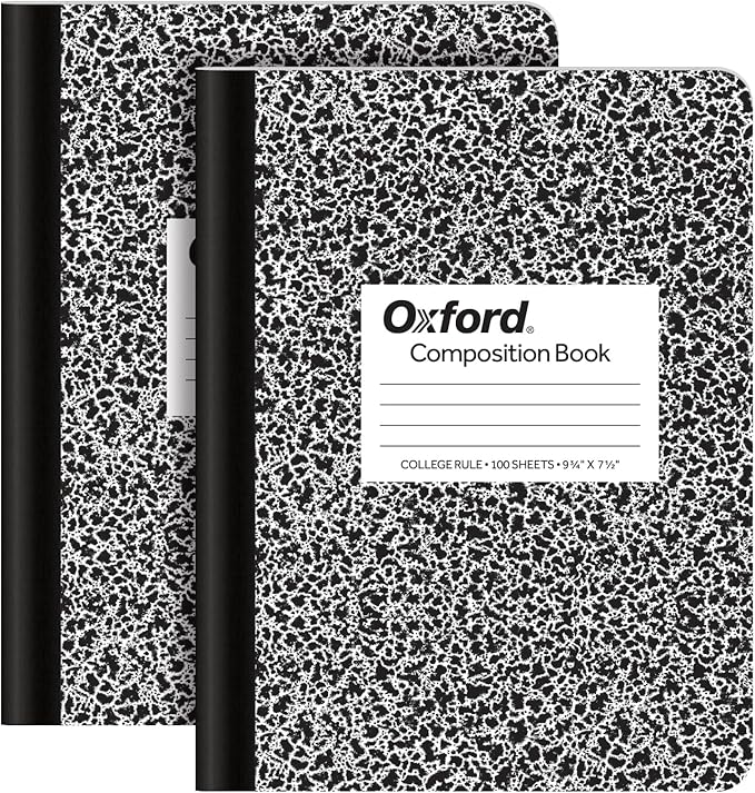 Oxford Composition Notebooks, 9-3/4 x 7-1/2 Inch School Journals, College Ruled Paper, Black Marble Covers, 100 Sheets per Book (1002515) (pack of 24)