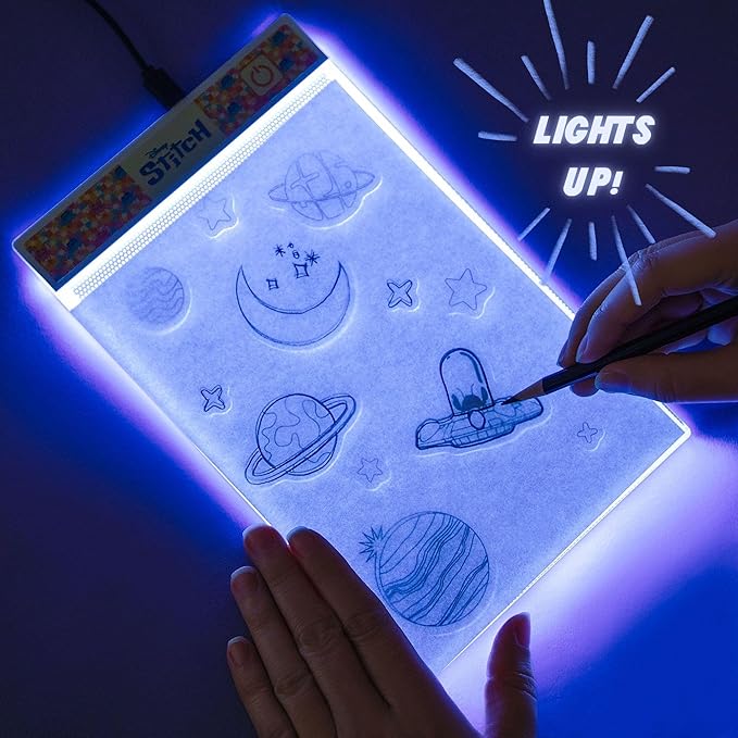 Fashion Angels Disney Stitch Beach Scenes Light Up Sketchpad, Design Kit with Illuminated Tracing Pad, 5 Reusable Vinyl Clings & More, for Kids Ages 8+
