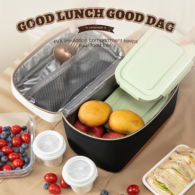 LOVEVOOK Insulated Lunch Bag for Women,Adult Lunch Box for Women,Leakproof Cooler Bag for Office Picnic Hiking Beach,Lunch Tote Bag with Adjustable Shoulder Strap (Pack of 2)