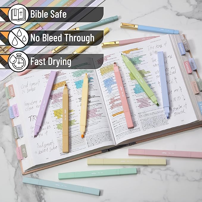 Mr. Pen- Dual Tip Aesthetic Highlighters and Pens No Bleed, 24Pack, Assorted Colors Bible Highlighters, Black Ink No Bleed Through Ballpoint Pens Ballpoint