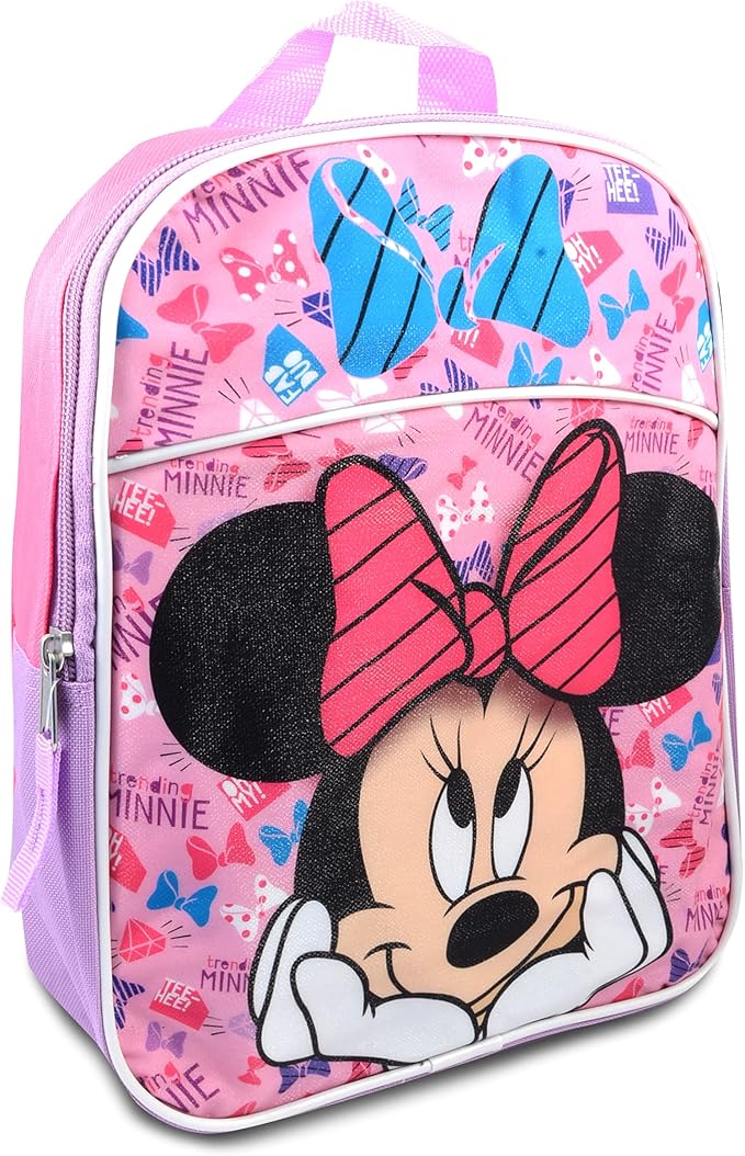 Minnie Mouse Mini Backpack with Lunch Box Set - Bundle 11" Backpack, Lunch Bag, Stickers, More | Minnie Mouse School Supplies for Kids