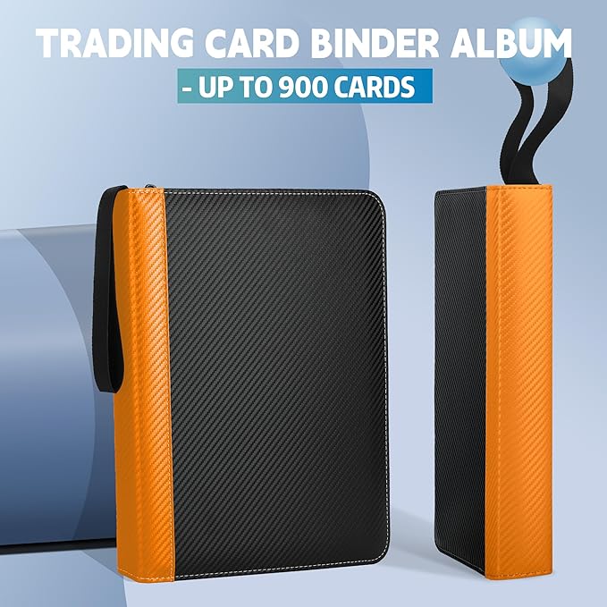 9 Pockets Trading Card Binder with Sleeves Card Organizer, 900 Double Sided Pocket PU Card Collection Binder, Baseball Binder,for Sports Card, MTG, TCG Yugioh Card (Orange)