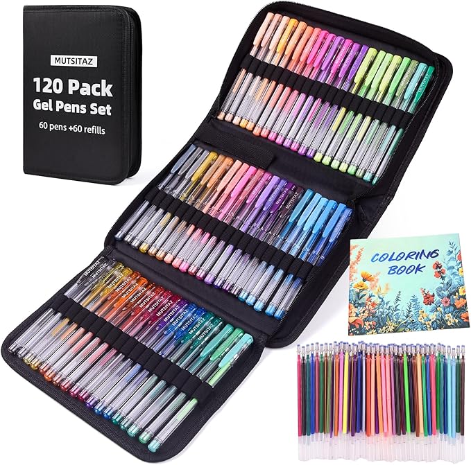 120 Packs Coloring Gel Pens Set, 60 Coloured Gel Pen with 60 Refills Set for Adult Colouring Books, Drawing,and Writing