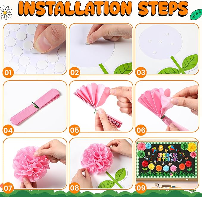 Spring Bulletin Board Decorations Set March Flowers Bulletin Board with 3D Paper Floral Cutouts Classroom Decorations Back to School Wall Decor Party Favor(Spring is in The Air)