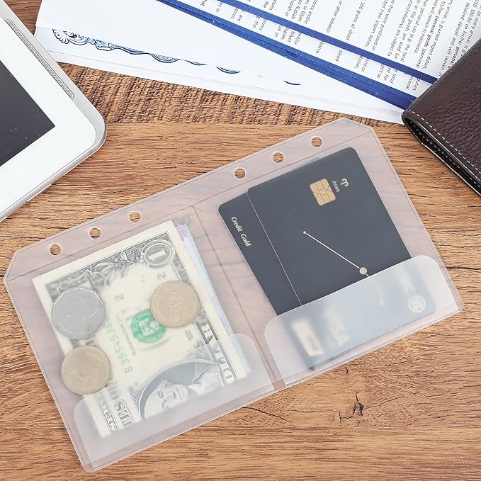 30pcs Dichotomy A6 Binder Pocket no Zipper Clear Budget Planner Inserts Bulk Binder Organizer Cash Envelopes for Budgeting Waterproof PVC Loose Leaf Bags Card Sleeves for 6 Ring Notebook