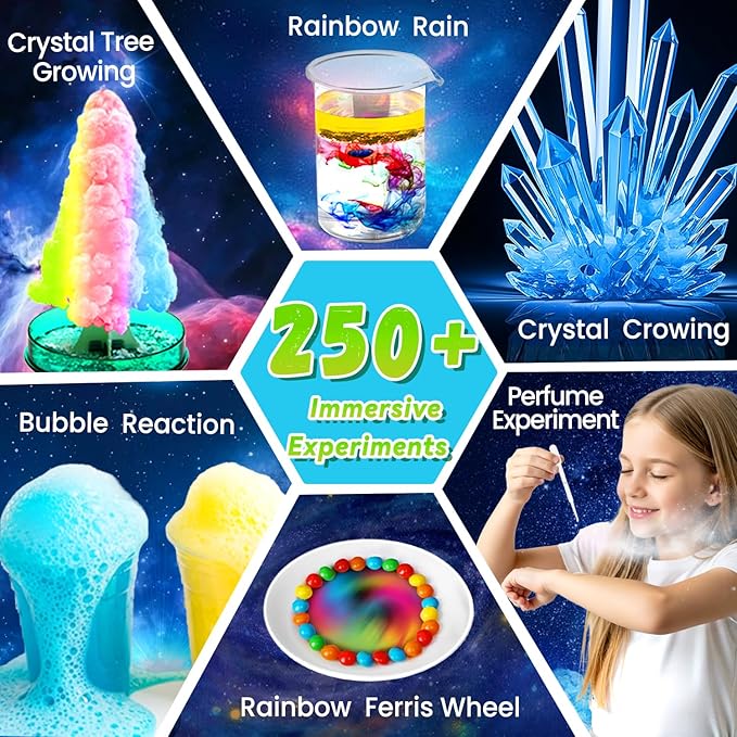 250+ Experiments Science Kits for Kids, STEM Activities Educational Science Kits Gifts with Chemistry Set, Erupting Volcano and Growing Crystal Tree (Science kit with 250+ Experiments)