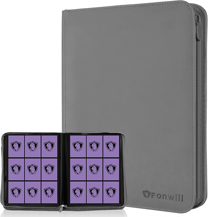 Trading Card Binder,360 Pockets Trading Card Holder Book, Premium PU Cover Zip Folder Binder, Side Loading Carrying Case Binder Album for TCG, MTG,Sports Cards, Game Cards (Gray)