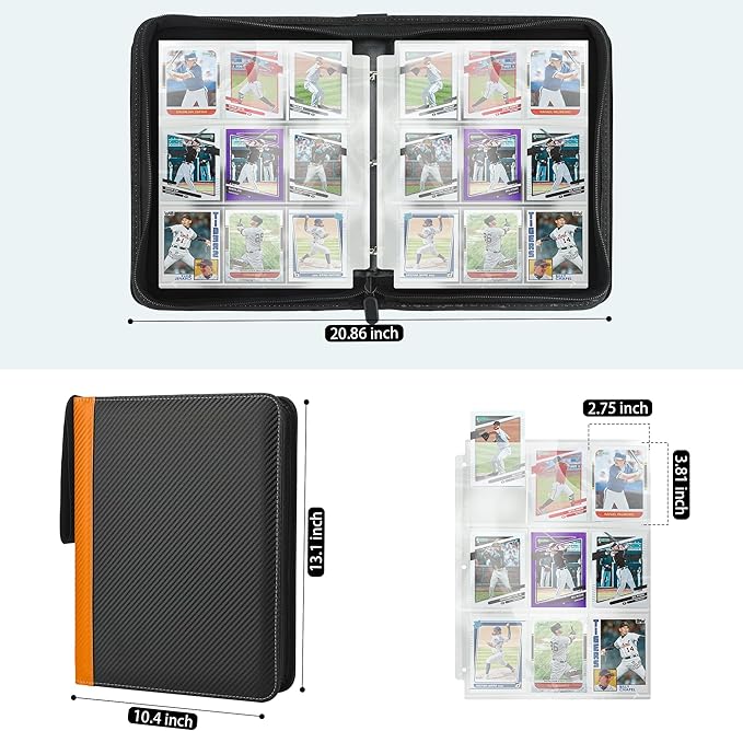 9 Pockets Trading Card Binder with Sleeves Card Organizer, 900 Double Sided Pocket PU Card Collection Binder, Baseball Binder,for Sports Card, MTG, TCG Yugioh Card (Orange)