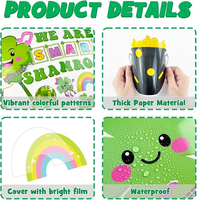 St. Patrick's Day Bulletin Board Decoration Set, March Sham Rocking Classroom Decorations Lucky Shamrock Music Note Rainbow Cutouts Irish Holiday Library School Home Window Wall Door Decor for Teacher