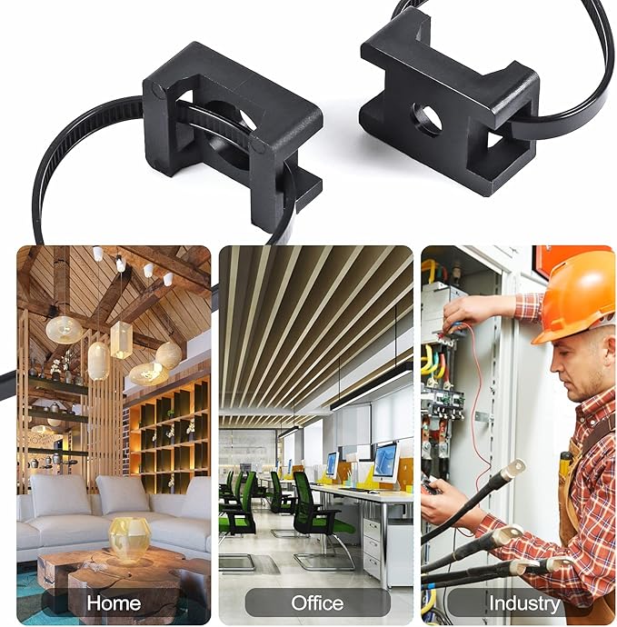 100 Pcs Cable Zip Tie Saddle Type Mounts Base with 8" Cable Ties Tapping Screw, Wire Cable Clips Organizer Holders Clamps Black (Pack of 2)