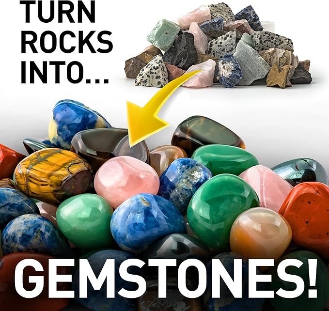 National Geographic Hobby Rock Tumbler Kit - Rock Polisher for Kids & Adults, Noise-Reduced Barrel, Grit, 2.5 Pounds Raw Gemstone & Jasper Mix, Great STEM Hobby Kit