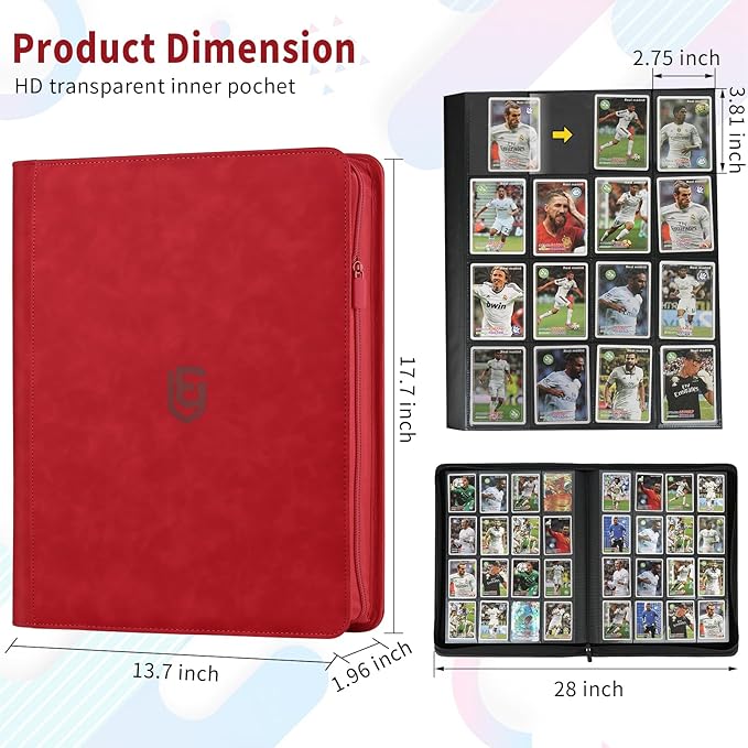 1024 Pocket Card Binder,16 Pocket Trading Card Binder，Side Loading Collectible Card Albums for MTG, for TCG Football, Sports, Game Cards Red