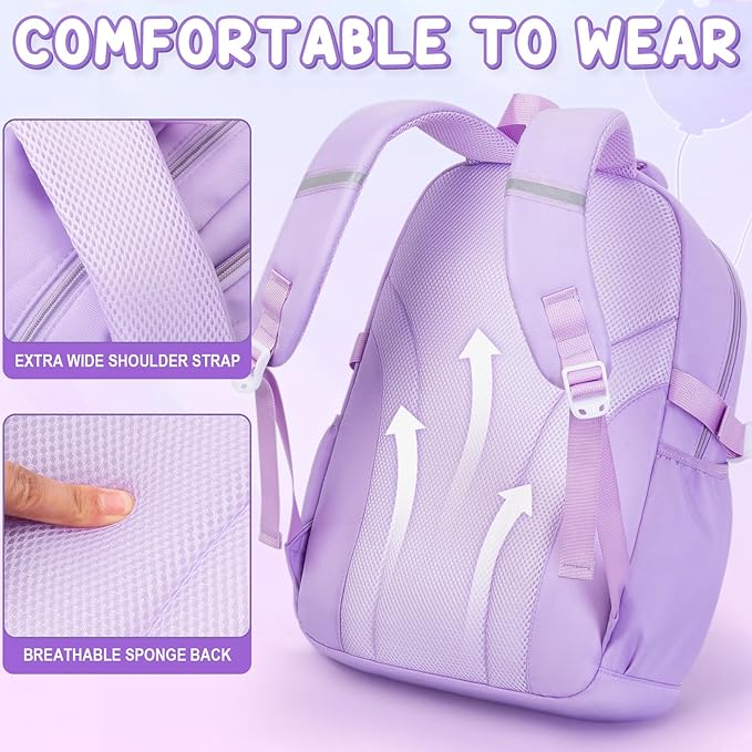 Fimibuke Backpacks for Girls, 3 PCS Waterproof School Backpack with Lunch Box & Pencil Pouch for Kids Teen Girl, Cute Bookbag School Bag for Elementary Middle High School Student Ages 6+(Khaki)