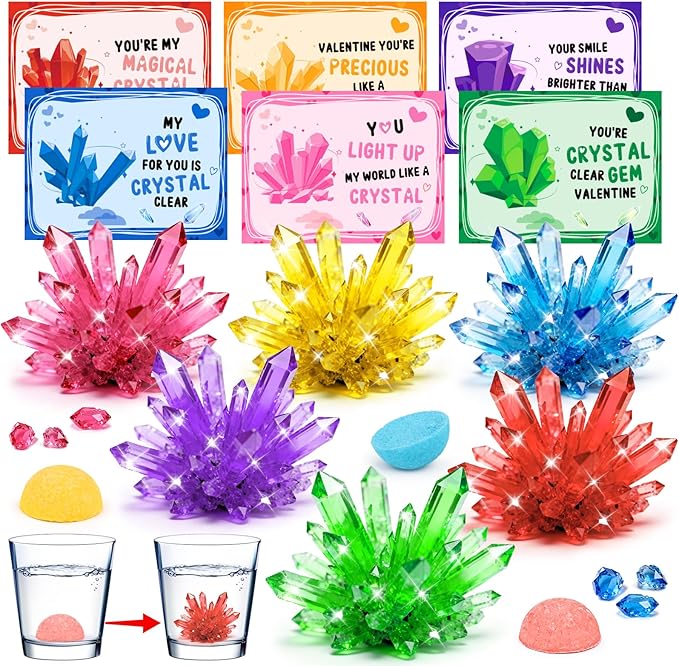 24PCS Crystal Growing Kit Valentines Day Gifts for Kids, Science Kits with Valentines Day Cards for Kids School Exchange STEM Science Experiments Planting Crystal Classroom Party Favors Boys Girls