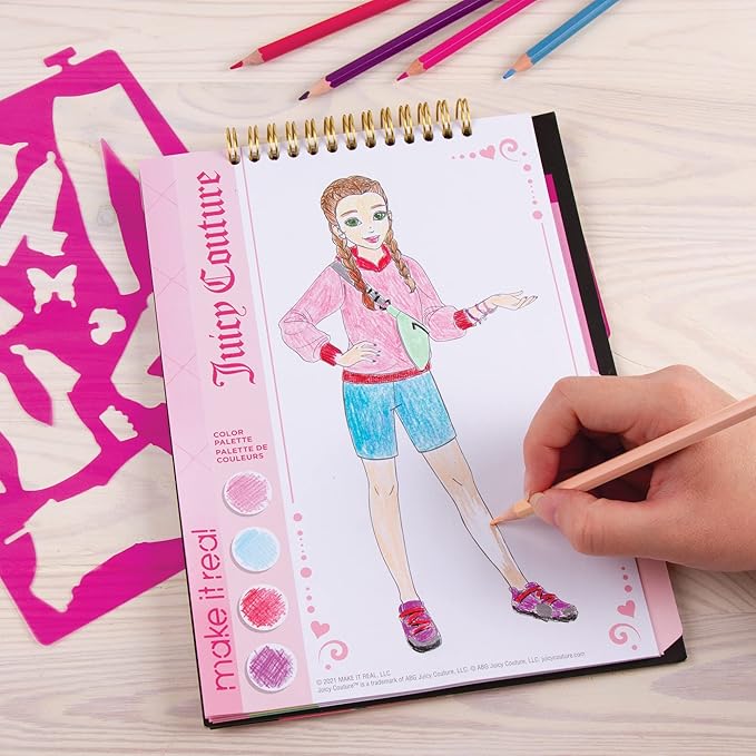 Make It Real Juicy Couture: Fashion Design Sketchbook, Includes 137 Stickers & Stencils, Draw Sketch & Create, Fashion Coloring Book, Tweens & Girls, Kids Ages 6+