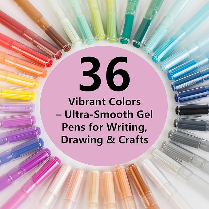 Smilo 36 Colors Acrylic Gel Pens for Coloring,3D Acrylic Paint Pens with 1.0mm Bullet Tip for Adult Coloring, Rock, Fabric,Glass & DIY Crafts – Vibrant Opaque Gel Pens for Artists & Journaling