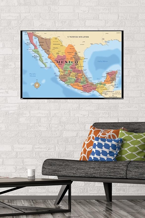 Trends International Map - Mexico Wall Poster, 22.375" x 34", Poster & Mount Bundle